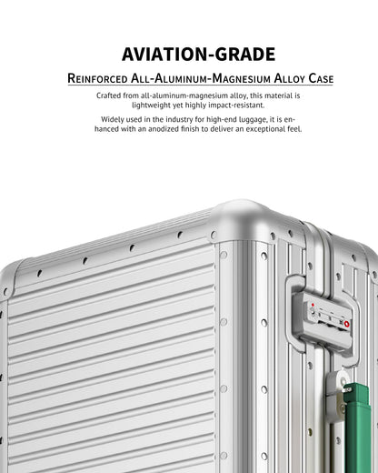 Varyleap All Aluminum Checked in Luggage, Zipperless Aluminum Suitcase, Hard Shell Carry On Luggage with TSA Lock, Spare Wheels for Travel. (Silver, 24in)