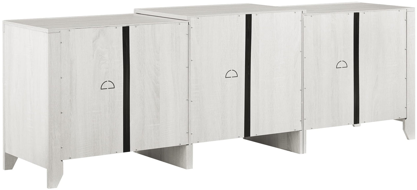 Crosley Furniture Ronin Low Profile Fireplace TV Stand for 75+ inch TVs, Entertainment Center with Shelves, Whitewash