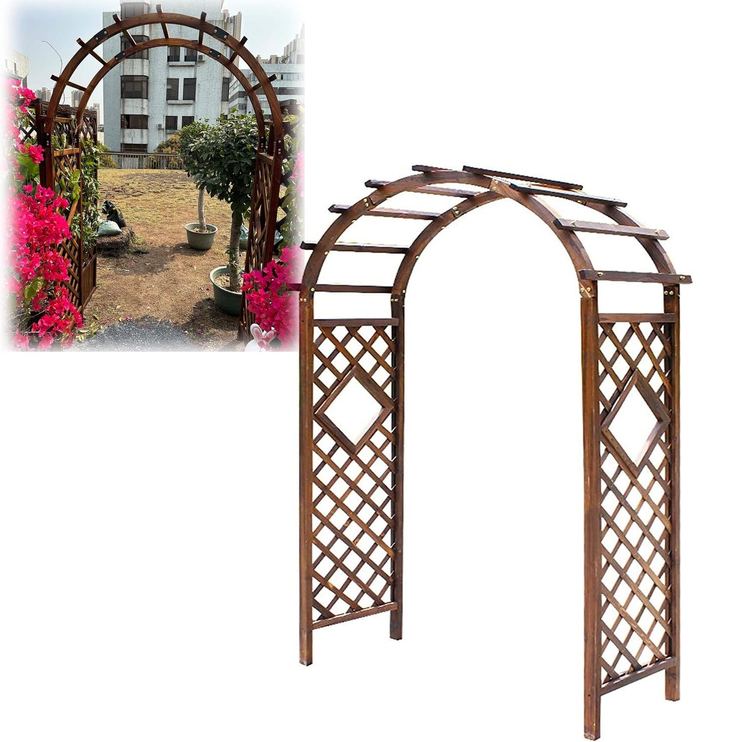 KUYBTU Rose Arch Arbour Trellis for Various Climbing Plant Wooden Sturdy Garden Arbor Weather Resistant Pergola Archway Backyard Decoration 120X50X217Cm/160X50X237Cm/208X50X261C-White-140x50x225cm