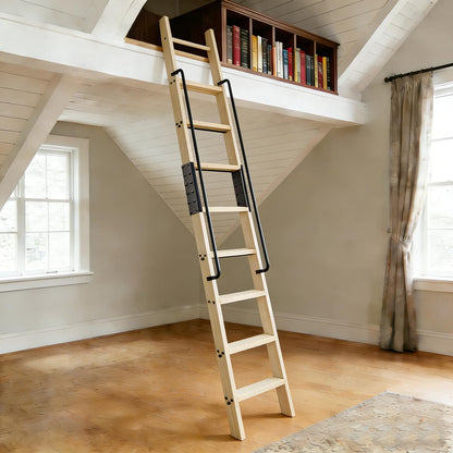 104RDHOUSE 108in Attic Rolling Library Ladder, 9 Step Wooden Ladder with,Ladder Bookshelf,Wall Stairs Red Oak Stair Platform Bunkbed Ladder,for Home Kitchen,Warehouses,Bookstore,DIY Stain