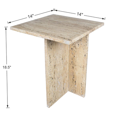 JONATHAN Y Cecil Modern 18.5" Square Natural Marble End Table with Cross Base, Glossy Travertine Solid Stone Accent Side Table for Living Room, Bedroom, Small Spaces, Fully Assembled MTB1104B