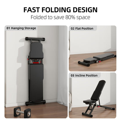 DHT Weight Bench, Adjustable Weight Benches for Home Gym, Workout Bench with Fast Folding, Incline Decline Bench Press for Full Body, Black
