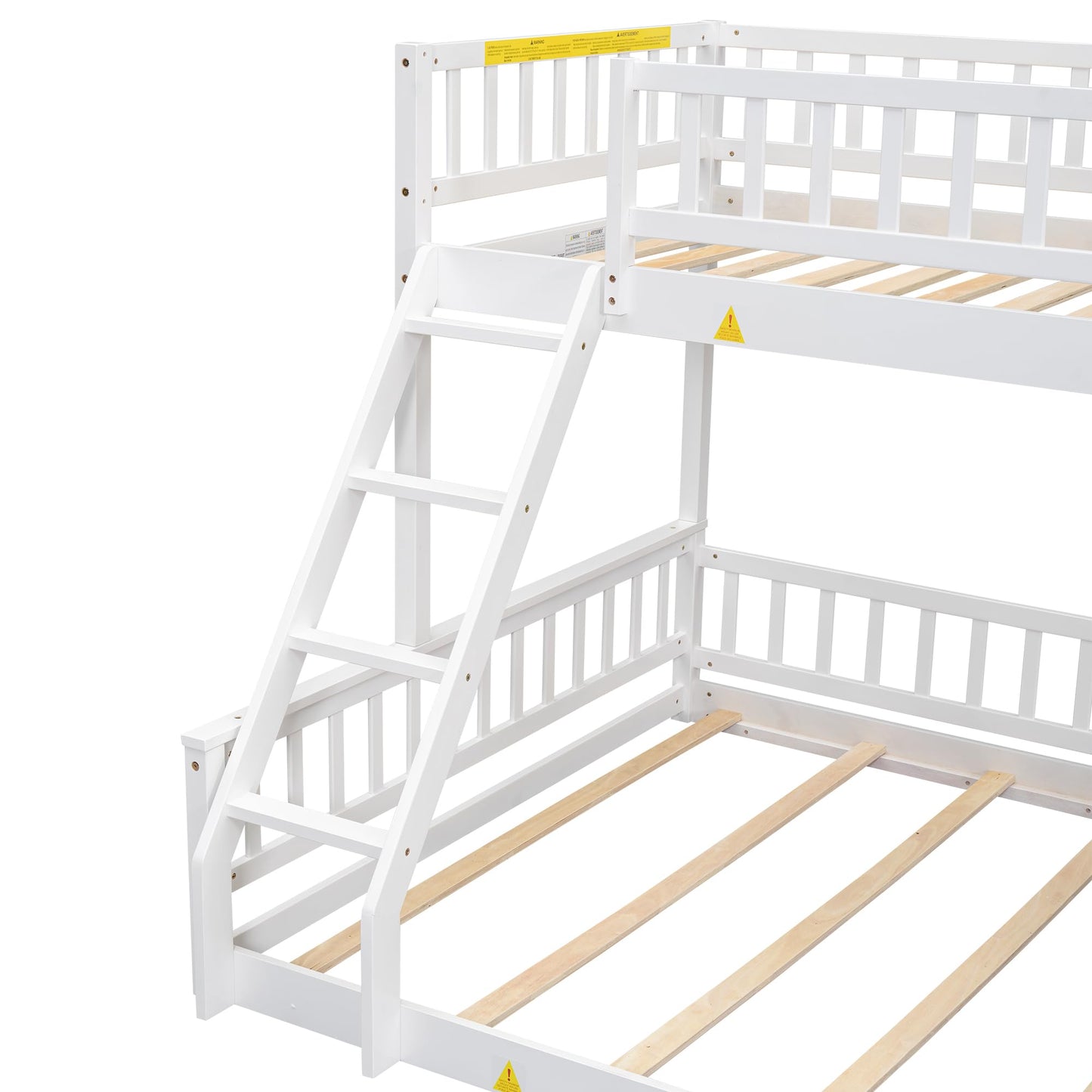GDFStudio Twin XL Over Queen Bunk Bed with Ladder & Guardrails, Convertible Stacked or Separate Beds, Modern Space Saving Bed Frame, Bedroom Storage Solution, Solid Pine Wood Frame, White
