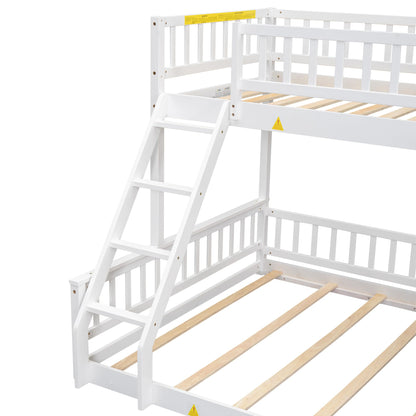 GDFStudio Twin XL Over Queen Bunk Bed with Ladder & Guardrails, Convertible Stacked or Separate Beds, Modern Space Saving Bed Frame, Bedroom Storage Solution, Solid Pine Wood Frame, White