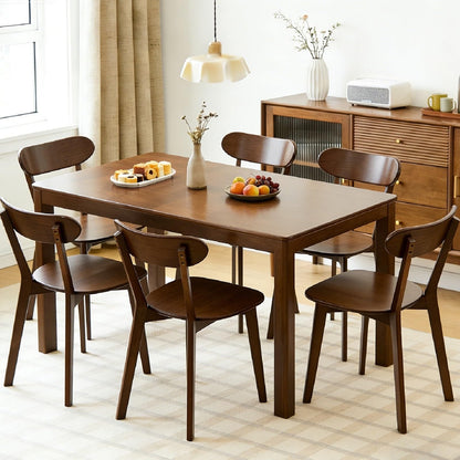 KEIKI Solid Wood Dining Chairs Set of 6, Mid Century Modern Kitchen Dinner Chair with Adjustable Foot Pads, Walnut Side Chairs Set for Dining Living Room, Curved Backrest, Easy Assembly, Brown
