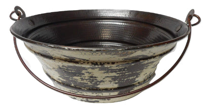 Simply Copper 15" Round Cottage Chic Copper Vessel BUCKET Bathroom Sink with Distressed Antique White Exterior