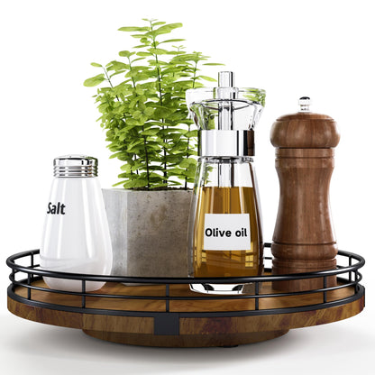 Farmhouse Oak 10" Lazy Susan Turntable Organizer for Cabinet, Round Wooden Lazy Susan Organization and Storage for Dining Table, Pantry, Kitchen, Countertop, Cupboard,Home Decor, Walnut Wood