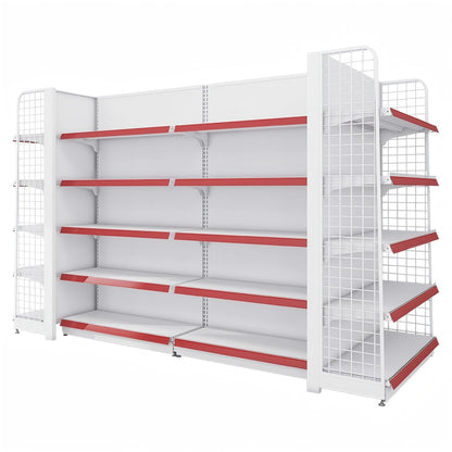 Gondola Shelving Unit for Retail Store, Heavy Duty Supermarket Display Rack, Double-Sided Metal Shelf with Adjustable Layers for Grocery, Convenience Store & Commercial Use (White, W106*D31*H63)
