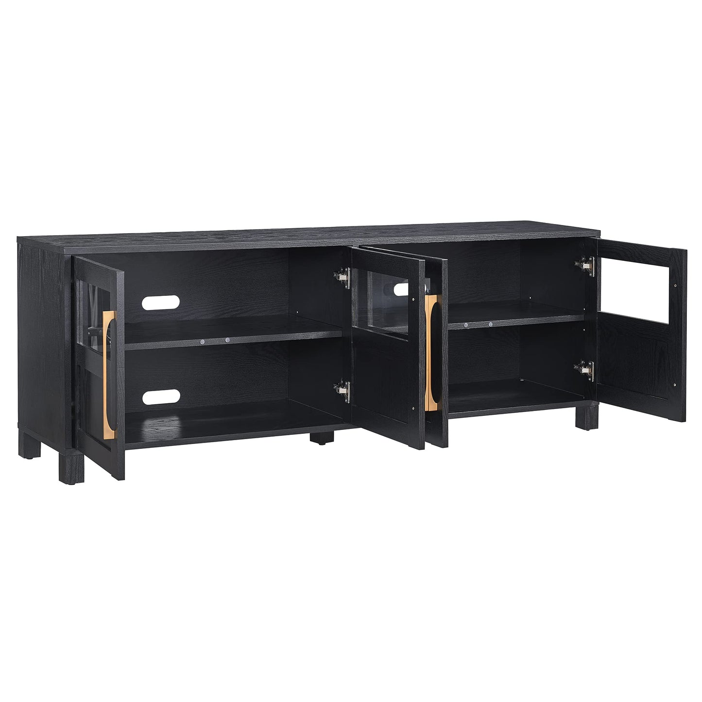 Henn&Hart TV Stand for TVs up to 75" with 2 Glass and Wood Split Panel Display Cabinets for Living Room, Family Room, or Office, Natural Black