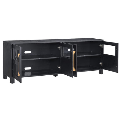 Henn&Hart TV Stand for TVs up to 75" with 2 Glass and Wood Split Panel Display Cabinets for Living Room, Family Room, or Office, Natural Black