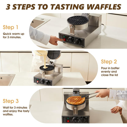 YODHOSA Commercial Waffle Maker, 1200W Waffle Iron, Professional Rotatable Waffle Baker Machine with Temp and Time Control, Non-Stick Baking Pan Stainless Steel for Restaurant Bakeries Kitchen Home