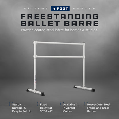 VITA Barre Portable Freestanding Double Ballet Barre, Extreme, 4 Ft Bars, Satin Silver, Steel | Fixed Height, Made in USA, Home or Gym Exercise Equipment for Kids & Adults | Dance, Fitness, Pilates