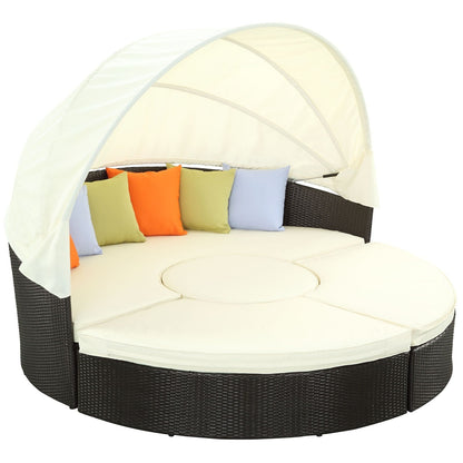 Modway Quest Wicker Rattan Outdoor Patio Canopy Sectional Daybed in Espresso White