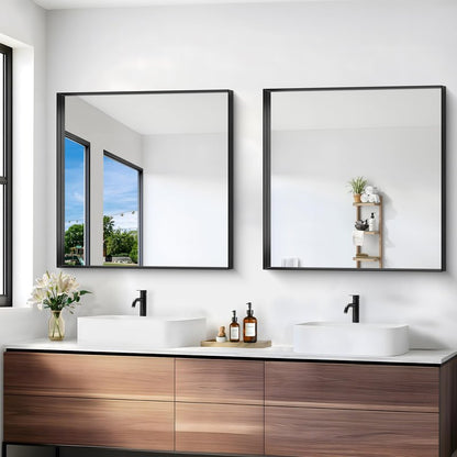 Black Bathroom Mirror, 30x30 Inch Rectangular Framed Mirror, Large Wall Mounted Bathroom Vanity Mirror Over Sink for Bedroom,Restroom, Living Room, Hangs Vertically or Horizontally