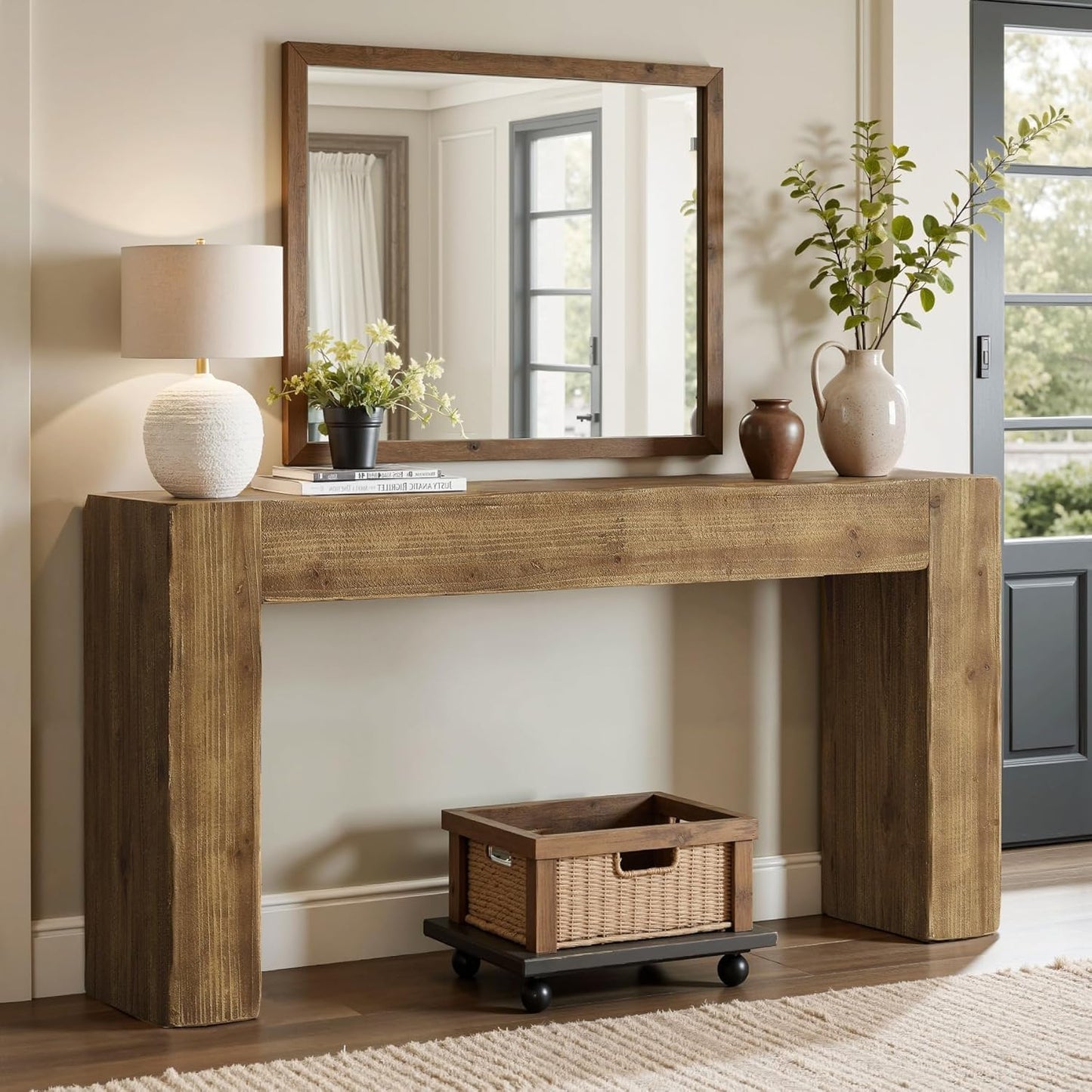 Tribesigns 63-Inch Solid Wood Console Sofa Table, Farmhouse Long Entryway Table Behind Couch for Living Room, Entrance, Hallway, Foyer, Easy Assembly
