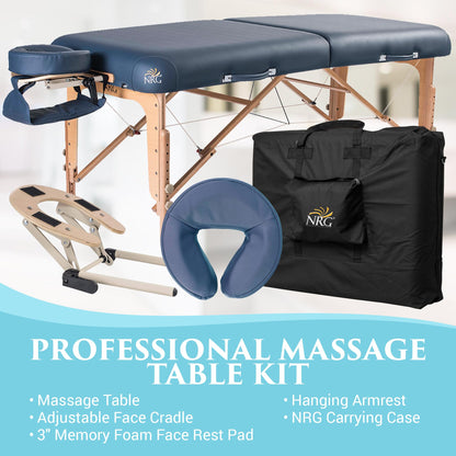 NRG Vedalux Portable Massage Table Package Agate - Folding Massage Bed Lightweight Massage Table - Professional Massage Table Spa Bed, Face Cradle, Hanging Armrest, & Carrying Case