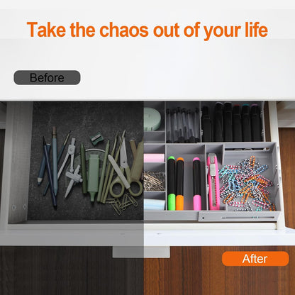 Drawer Organizer - 2/3 Tier Expandable Collapsible Tray with Adjustable Compartments for Cosmetics, Jewelry & Kitchen