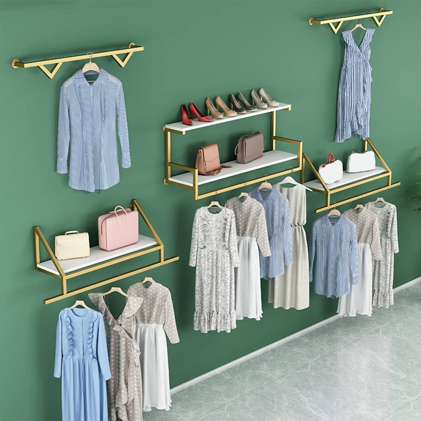 OGMOYT Gold Clothes Rack,Clothing Store,Retail Shelves,Commercial Wall Mount,Organizer,Storage Rack,Metal Shoe Rack,Clothes Rack,Clothes Hanging Hanger,A100Cm