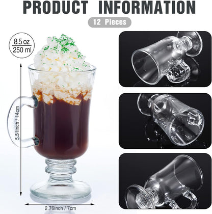 12 8.5 oz Sieral Pieces Irish Coffee Mugs Bulk Irish Coffee Glass with Handle Clear Glass Mugs for Wedding Prom