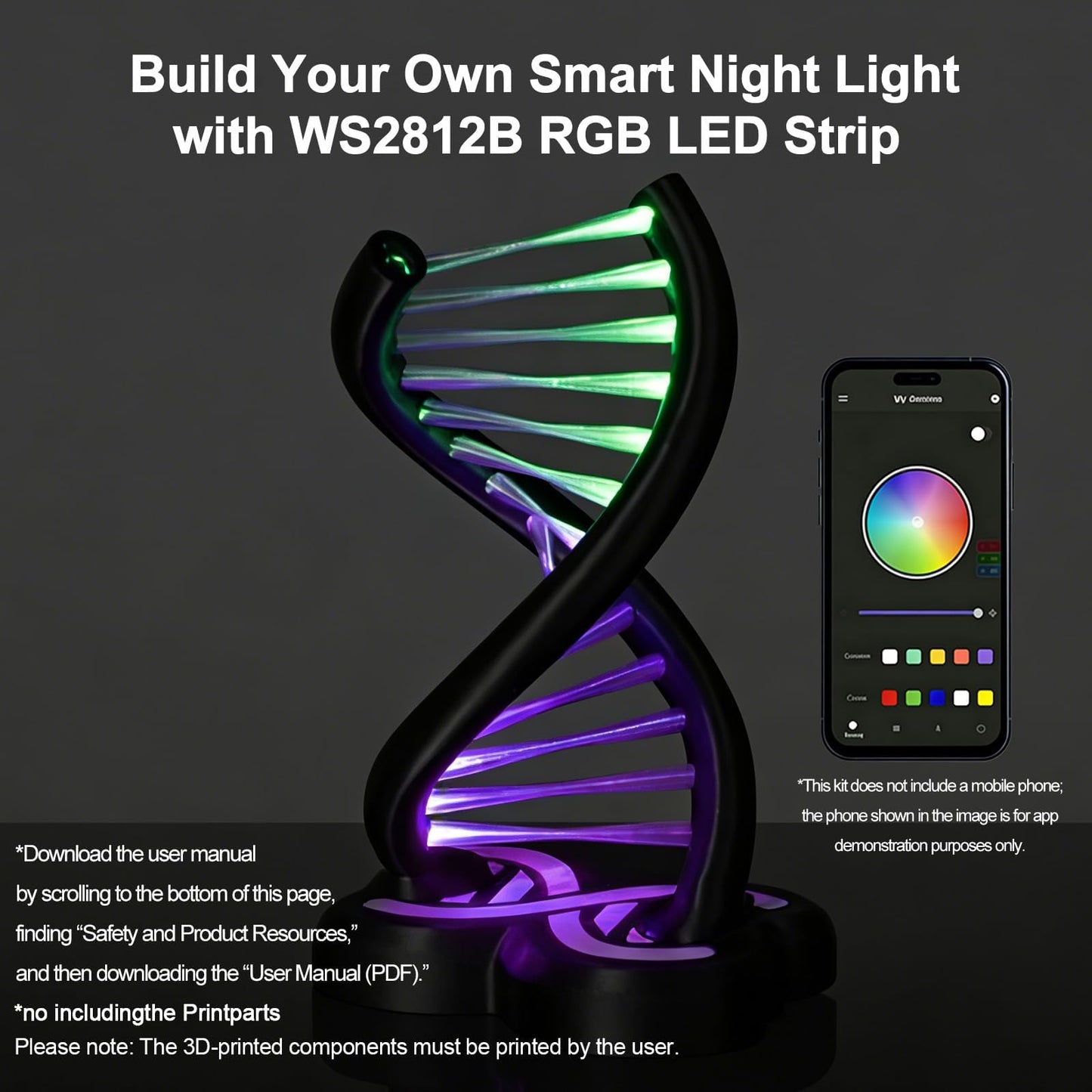 Uczdru LED Light Box Kit for 3D Printed Light, RGB LED Strip Lights for Bambu Lab 3D Printer WS2812B, Smart App Control Small Lamp for MakerWorld DIY Models, USB 5V (5M/16.4FT & 3Pack APP Control)