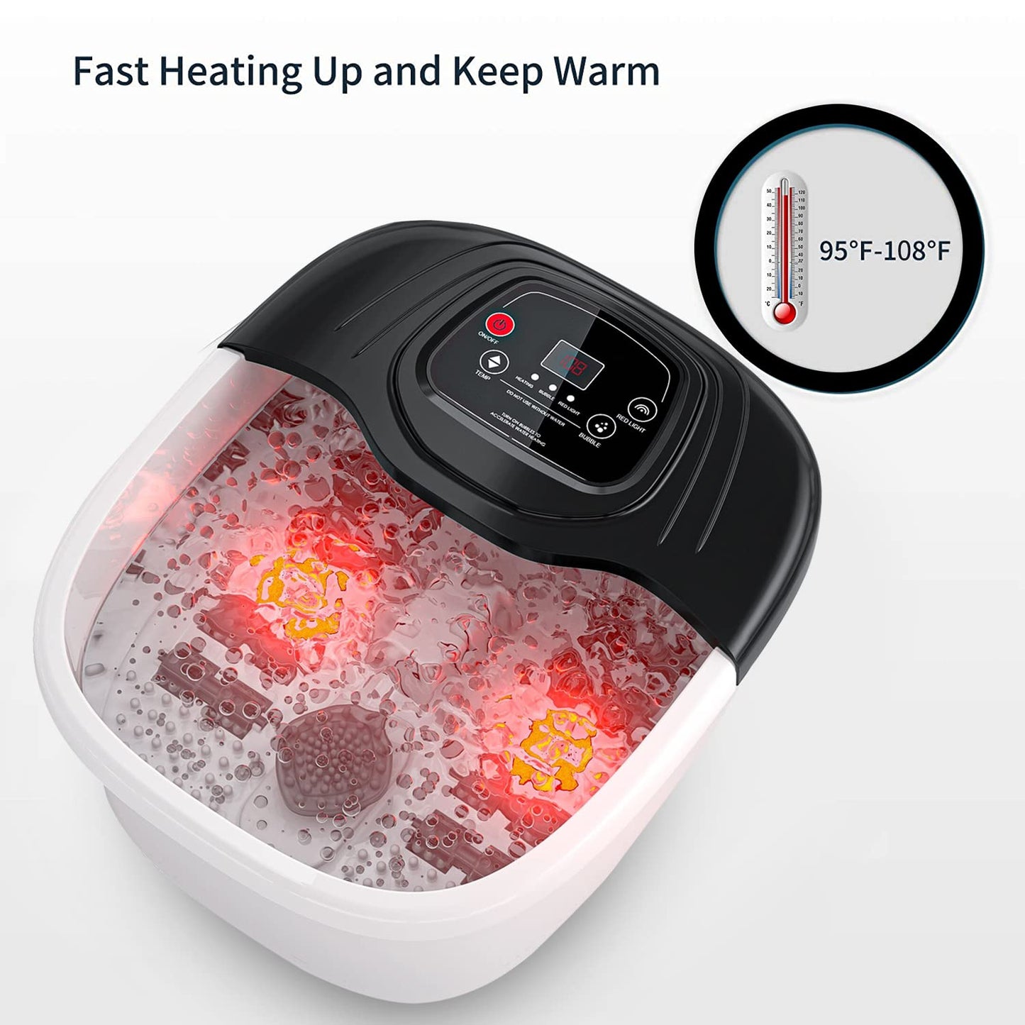 Foot Spa Bath Massager with Heat, Epsom Salt,Bubbles, Vibration and Red Light, Tub for Stress Relief,Foot Soaker, Christmas Gifts Birthday Gifts for Mom Dad Women Men Her Him