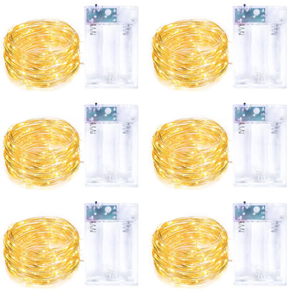 6 Pack Fairy Lights Battery Operated with Timer Silver Wire Mini 13FT 40LED Waterproof Cuttable Twinkle Christmas String Lights for Home Bedroom Wedding DIY Centerpiece Birthday (Warm White)