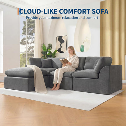 Modular Sectional Couches for Living Room, 110" Cloud Couch, 4 Seater l-Shaped Chenille Sofa Movable Ottoman