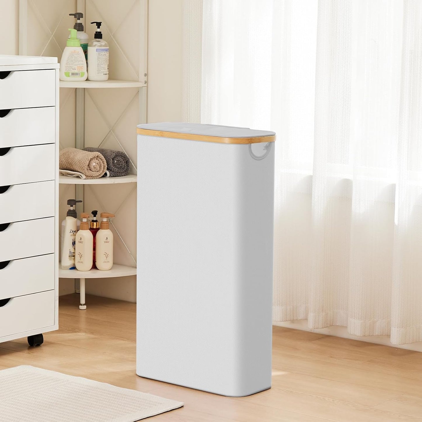 Fiona's magic Slim Laundry Hamper with Lid - 63L Narrow Laundry Basket with Removable Bag, Grey Collapsible