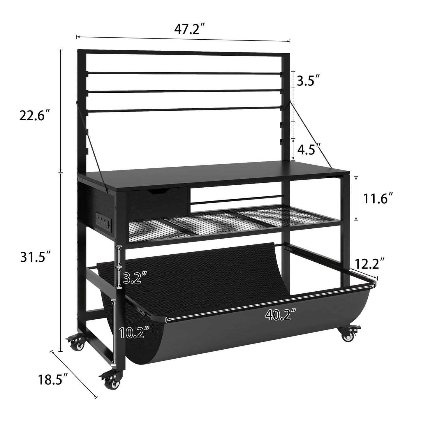 Natwind Wide Format Printer Stand, Plotter Workbench Table with Pull-Out Drafting Storage, Roll Paper Holder, Accessory Drawer, Adjustable Storage Shelf for Plotters and Cutting Machines (Black)
