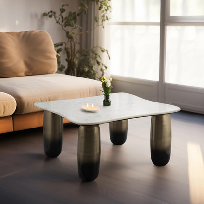 Sagebrook Home Modern Coffee Table with Square Marble Top & Sturdy Iron Legs - Accent Table for Living Room, Bedroom, Office - Elegant Contemporary Design - 16" Gold