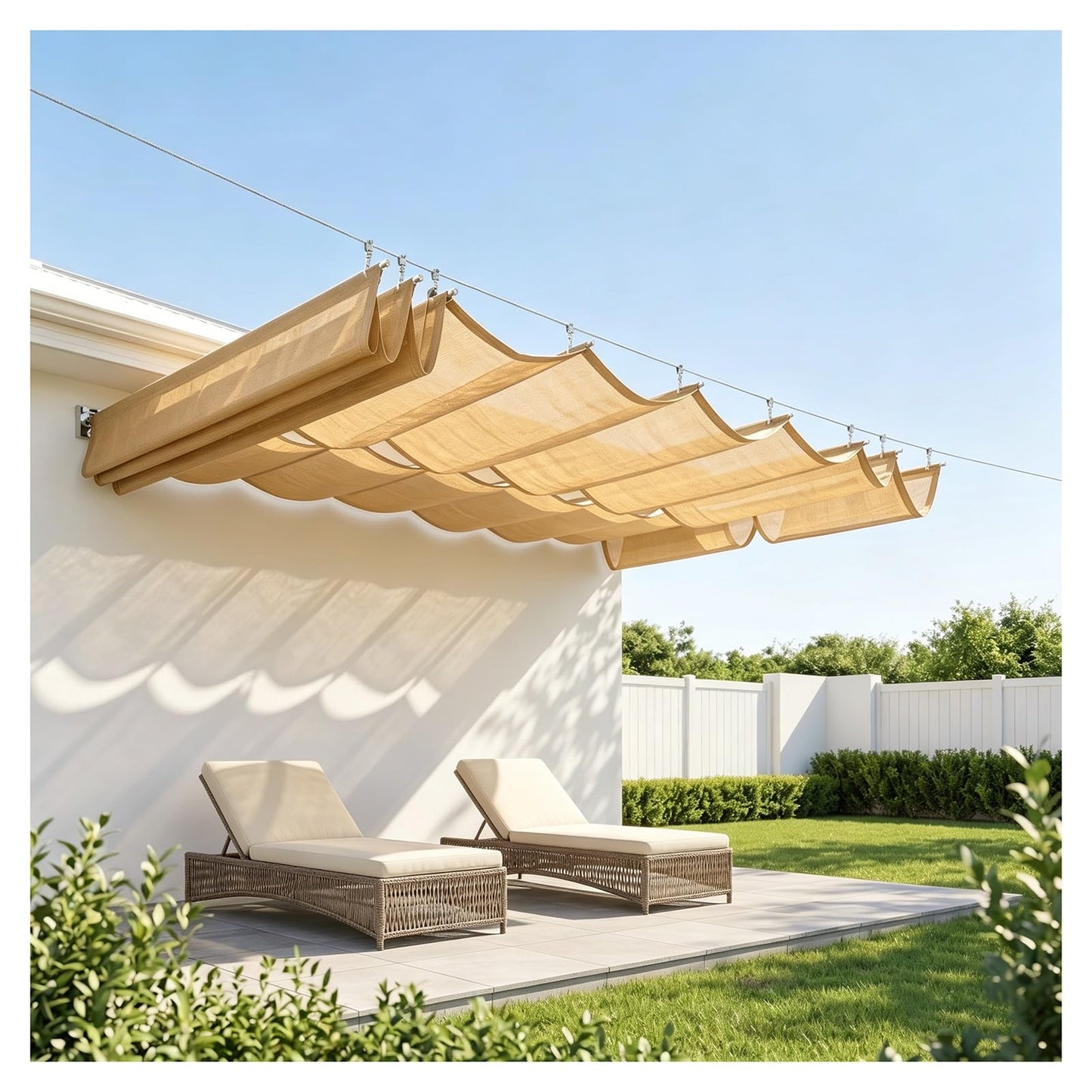 Wave Shade Sail Awning，Retractable Wave Shade Sails，Retractable Sun Shade Canopy Cover Sliding Wave Shade Sail for Pergola Patio Deck Yard Gazebo Outdoor(W1*L14m/W3.28*L45.93ft)