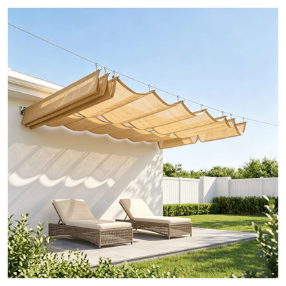 Wave Shade Sail Awning，Retractable Wave Shade Sails，Retractable Sun Shade Canopy Cover Sliding Wave Shade Sail for Pergola Patio Deck Yard Gazebo Outdoor(W1*L14m/W3.28*L45.93ft)