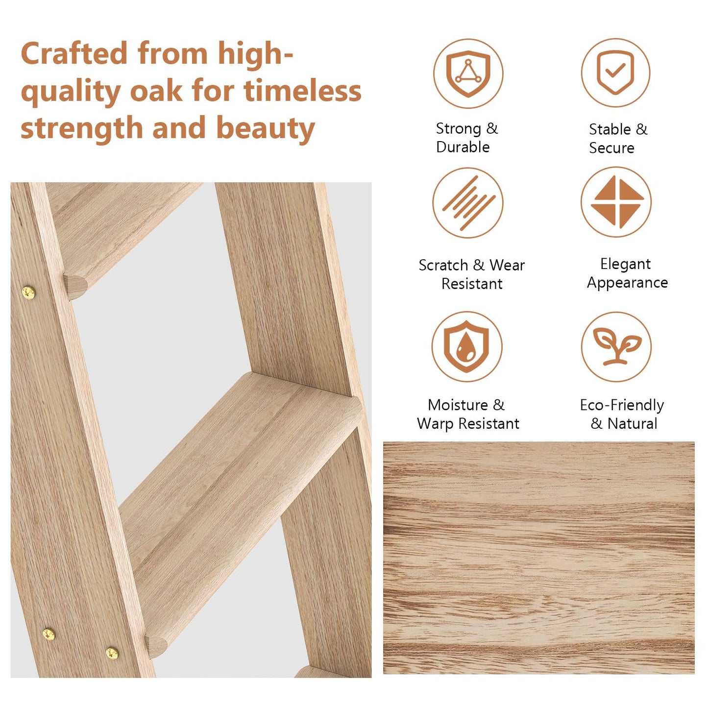 LKCBITION 87inch Heavy Duty Oak Wood Ladder with 4ft Telescoping Top Rollers & Bottom Brake Wheels Sliding Hardware, Rolling Library Ladder for Loft, Attic, Bookshelf
