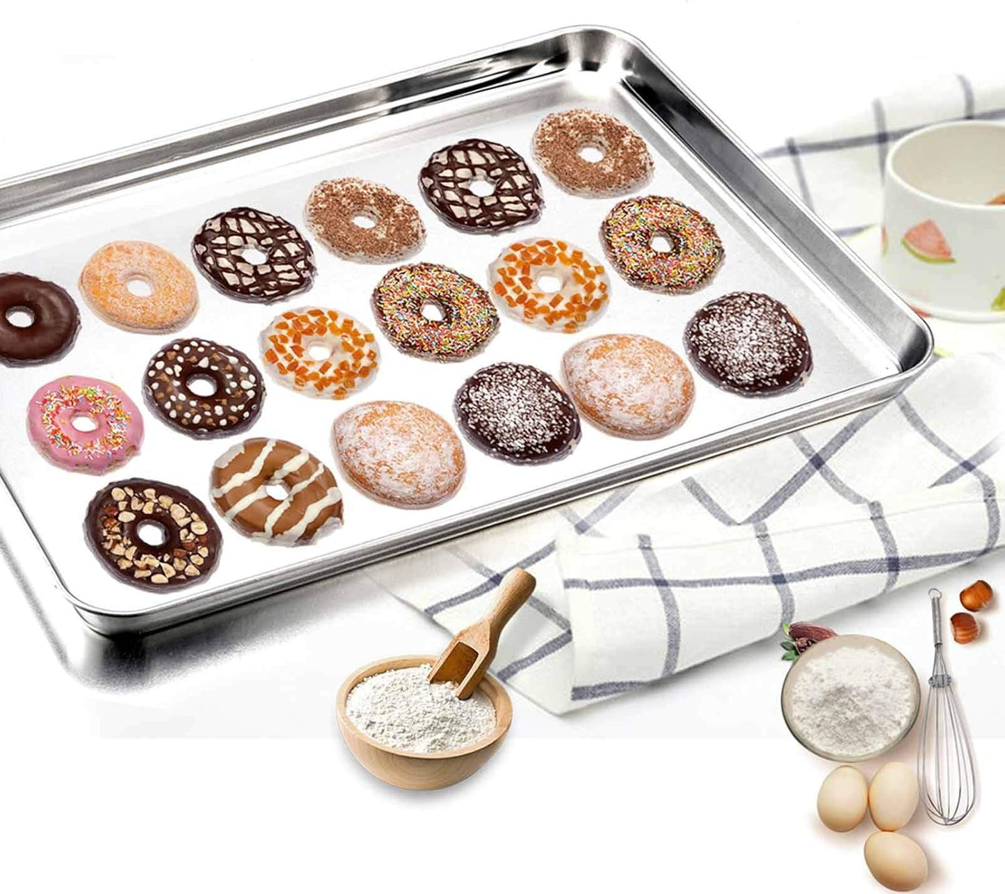 TeamFar Baking Sheet Set - 4 Stainless Steel Cookie Trays, Non-Toxic, Rust-Free, Easy Clean | 16/12.5/10/9.3 Inch