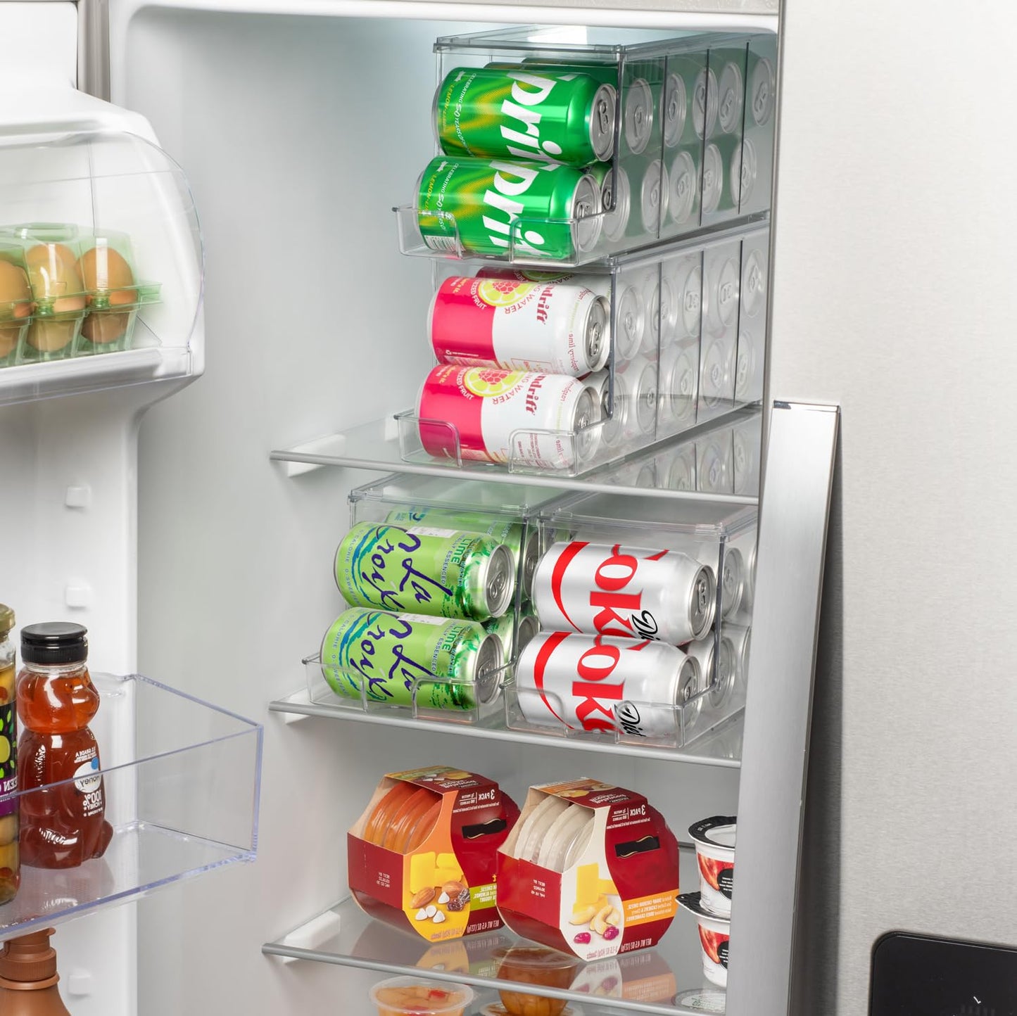 ClearSpace Soda Can Organizer & Soda Can Dispenser for Refrigerator - Fridge Organizer & Stackable Drink Organizer for Fridge or Refrigerator - Holds 12 Cans Each, BPA Free - 2 Pack