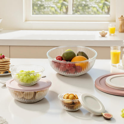 Freshmage Glass Mixing Bowls with Lids Sets, 4 Packs Glass Bowls with Lids for Kitchen Baking, Meal Prepping and Salad, Bpa Free and Dishwasher Safe Serving Bowls, 0.2/0.5/1.1/2.1