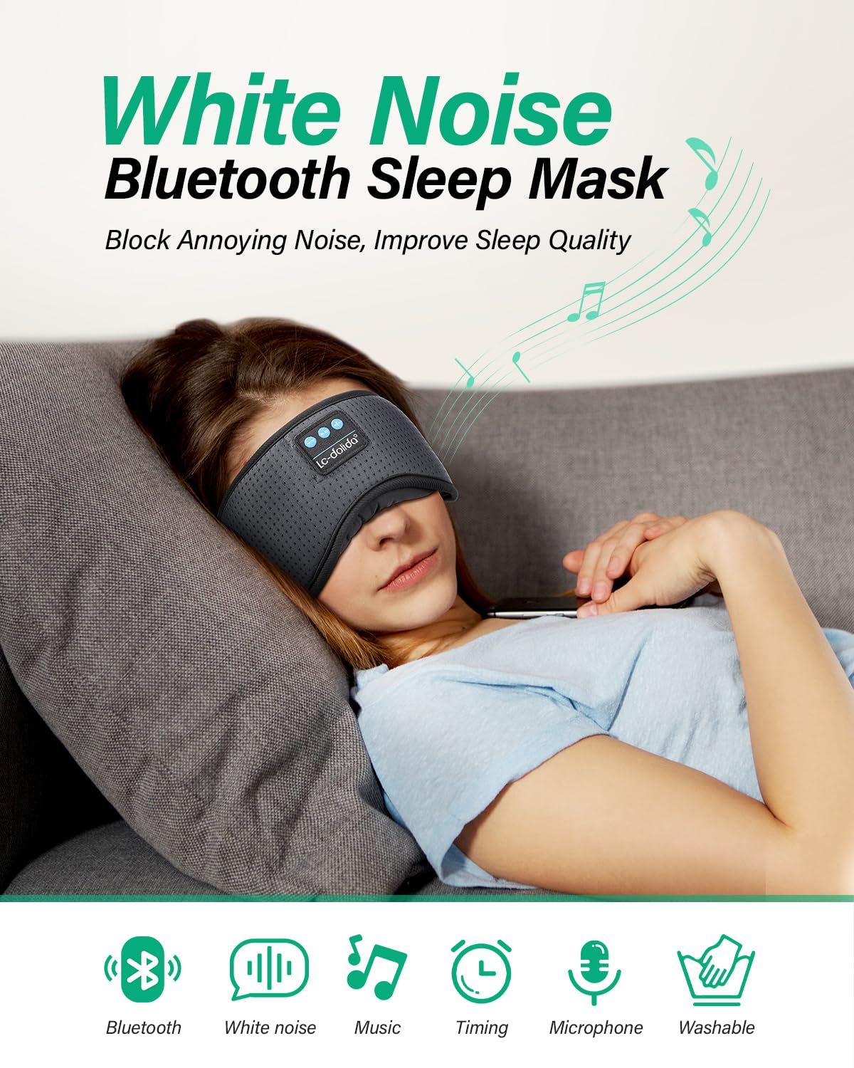 LC-dolida Sleep Headphones, White Noise Bluetooth Sleep Mask 3D Wireless Timing Eye Mask for Sleeping, Sleep Mask with Bluetooth Headphones for Side Sleepers Travel Yoga, Cool Gadgets for Men Women