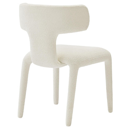 Modway Stellan Upholstered Boucle Dining Chair in Cream – Fabric Accent Chair with Curved Backrest – Armless Side Chair for Dining or Living Room