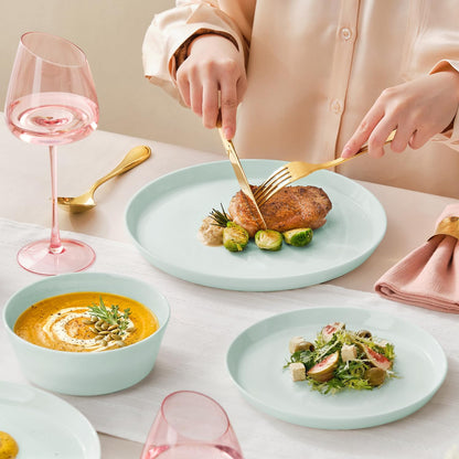 KINGSTONE Bone China Dinnerware Sets for 8, 24-Piece Lightweight Porcelain plates and bowls sets, Scratch Resistant Dish Set, Modern Kitchen Dinner Set, Microwave & Dishwasher Safe, Mint Green