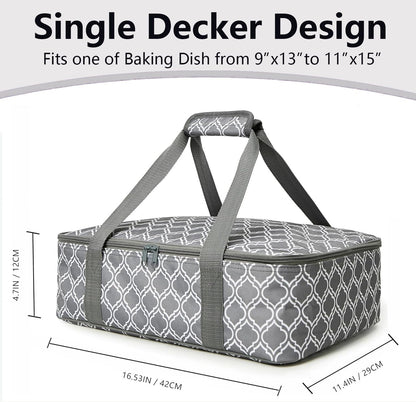 Skiennix Insulated Casserole Carrier Bag - Portable Food Transport Tote for 9x13" Dish | Silver Gray