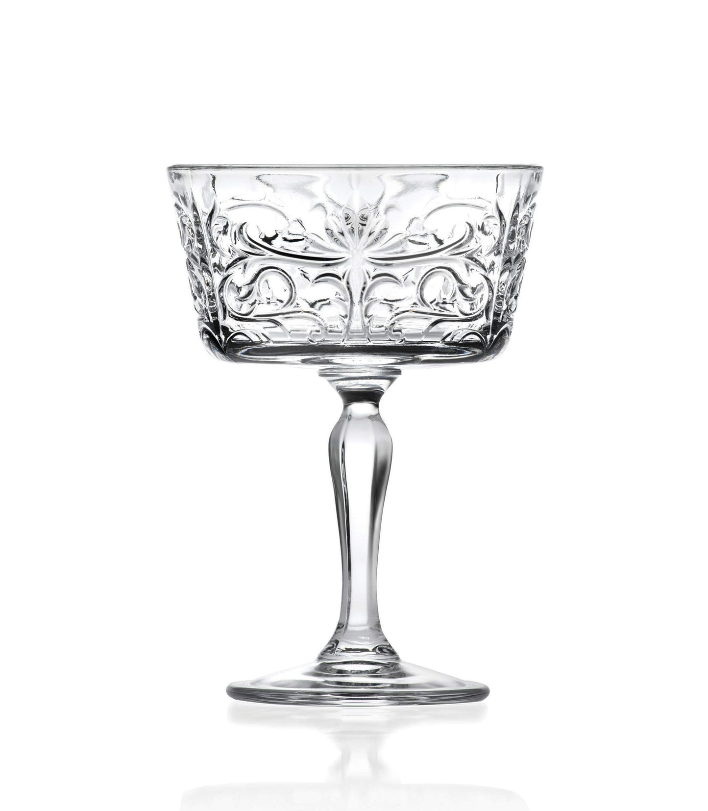 Barski Champagne Glasses - Flute - Saucer - Belle Coupe - Set of 6 Glasses - Glass Crystal - Glass has Tattoo Design -9 oz Made in Europe