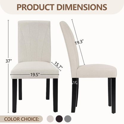 VECELO Upholstered Dining Chairs Set of 6, Modern Fabric and Solid Wood Legs & High Back, Parsons for Kitchen/Living Room- Beige
