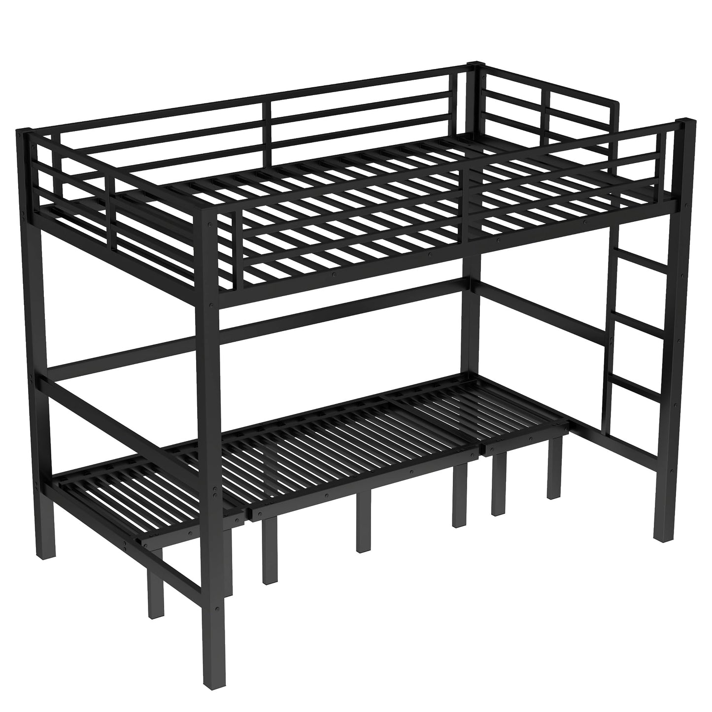 Bellemave Twin XL Over Twin XL Futon bunk Bed, Lower bunk can be Pulled Out in Three Sections, Loft Bed with Sofa for Teens, Adults, Bedroom, Black(Excluding Cushions and mattresses)