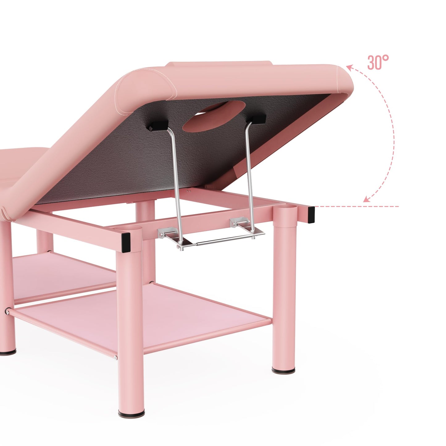 Folding Stationary Massage Table with Backrest and Storage Space for Treatment Table Physical Therapy Table Spa Facial Bed, 6 Round legs Metal Frame PU Leather, 30.5'' Wide × 75'' Long - Pink