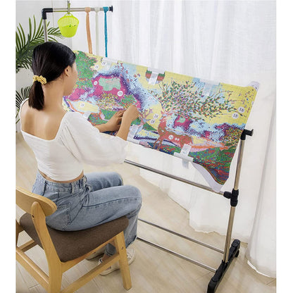 ELUKHT Adjustable Embroidery Stand with Pulley, 360°Rotated Needlework Floor Frame, Standing Embroidery Lap Table, Cross Stitch Craft Stand for Art Craft Sewing Holder