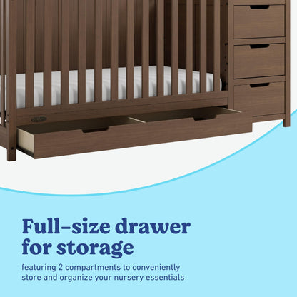 Graco Hadley 5-in-1 Convertible Crib & Changer – GREENGUARD Gold Certified, Fits Standard Crib Mattress, Converts to Toddler Bed and Full Bed, 4 Adjustable Mattress Heights (Hazelnut)