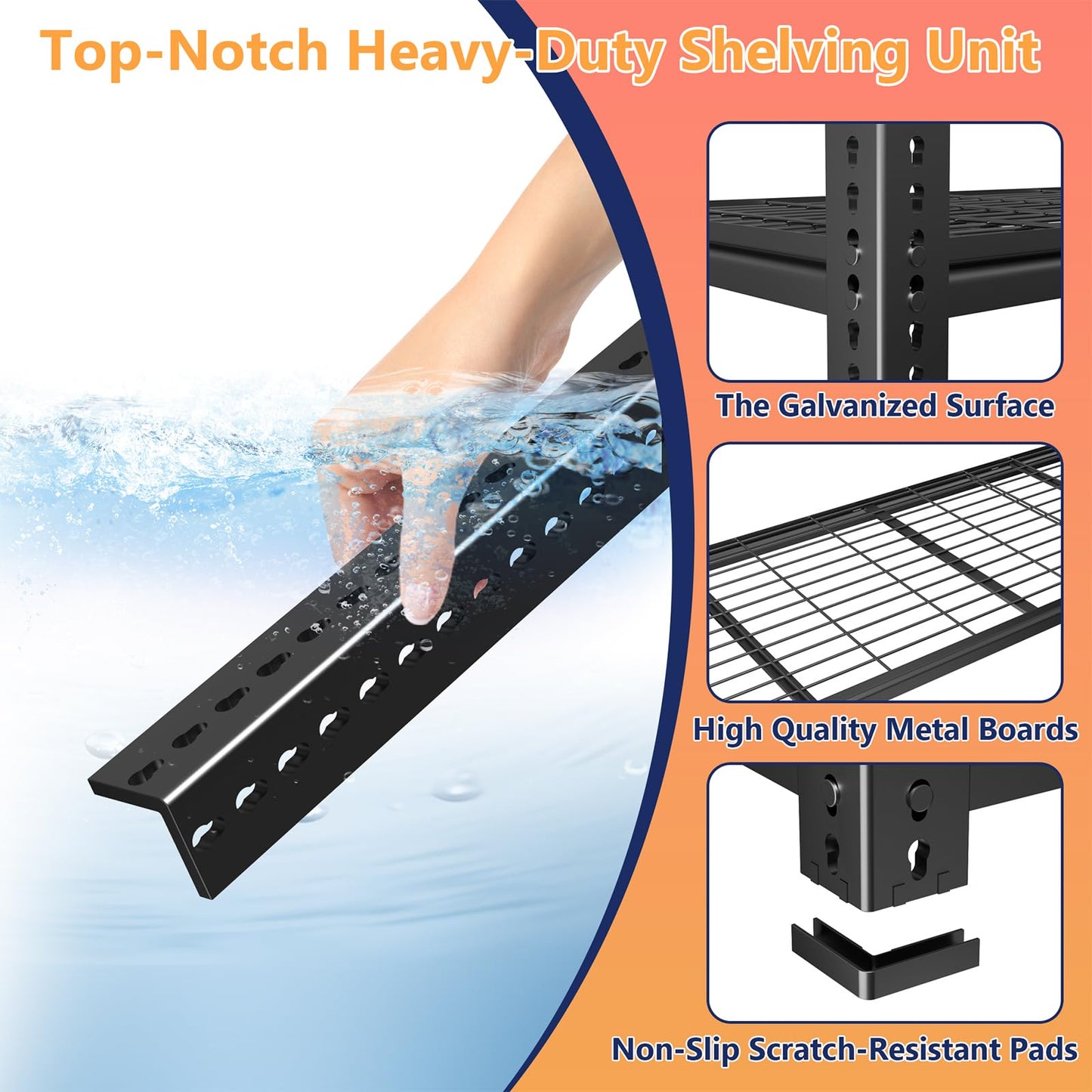 LUXEYARD Heavy Duty Garage Shelving, 60" W x 24" D x 78" H, 5-Tier Adjustable Metal Storage Rack, 660 lbs Per Shelf, 3300 lbs Total Capacity, Black, 1-Pack