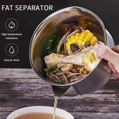 Stainless Steel Fat Separator Bowl, Large 4 Cups Gravy Separator Bowl With Handle Round Shape, 1000ml Capacity for Healthy Cooking Reduce Fat Intake(COLOR:no lid)
