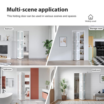 EaseLife Preassembled Bi-Fold Doors, for 72"x 80" Opening,Tempered Frosted Glass Closet Folding Barn Door with Concealed Hardware Kit,MDF Wood Panel,Water-Proof PVC Surface,Easy Installation