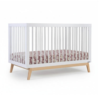 dadada Baby Soho 3-in-1 Convertible Wooden Crib to Toddler Bed - Made in Italy, GREENGUARD Gold Certified, Baby-Safe Finish, Handcrafted Beechwood, Modern Design, 3 Adjustable Heights (White/Natural)